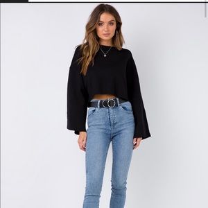 Princess Polly Cropped Knitted Sweater- Gray